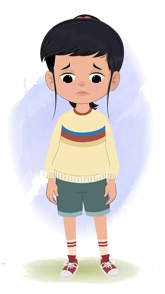 A cute little sad girl animated cartoon character aka navya