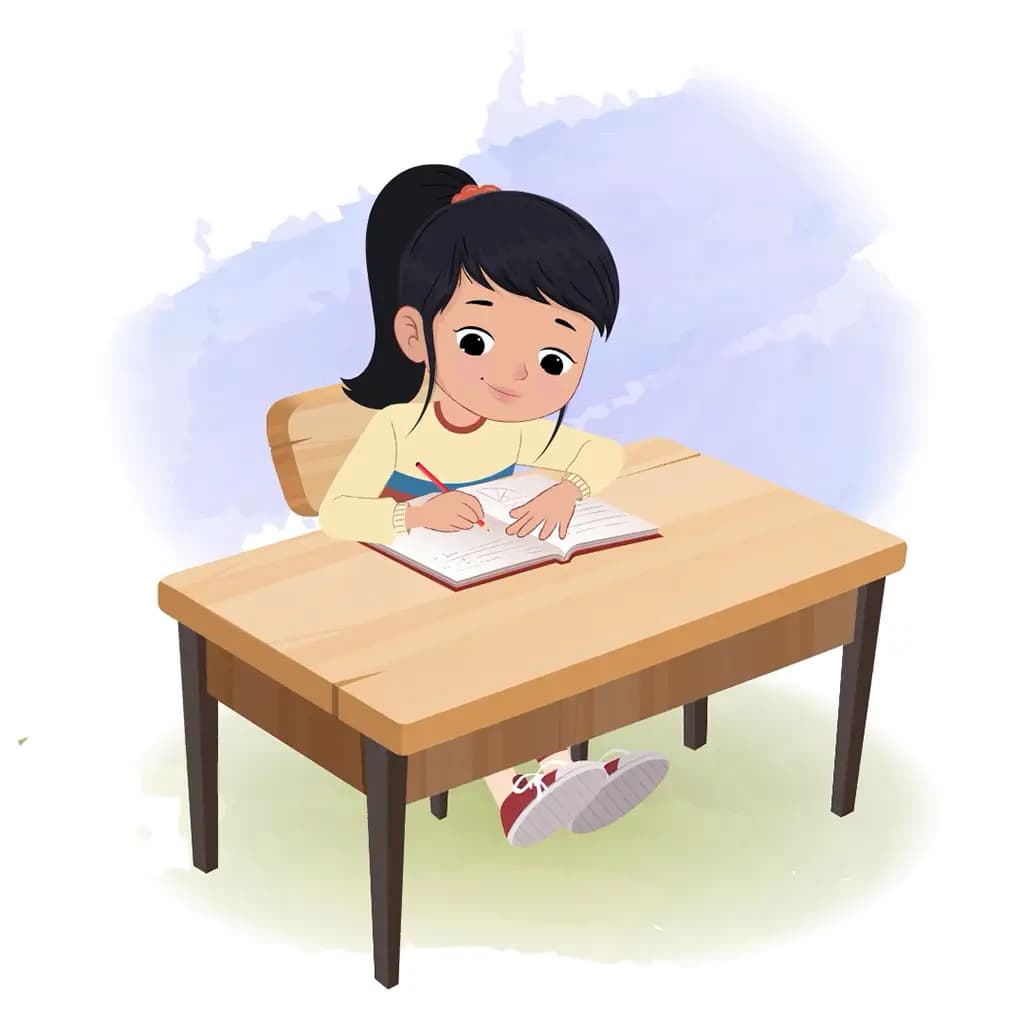 A cute little girl doing homework and sitting on the table animated cartoon character aka navya