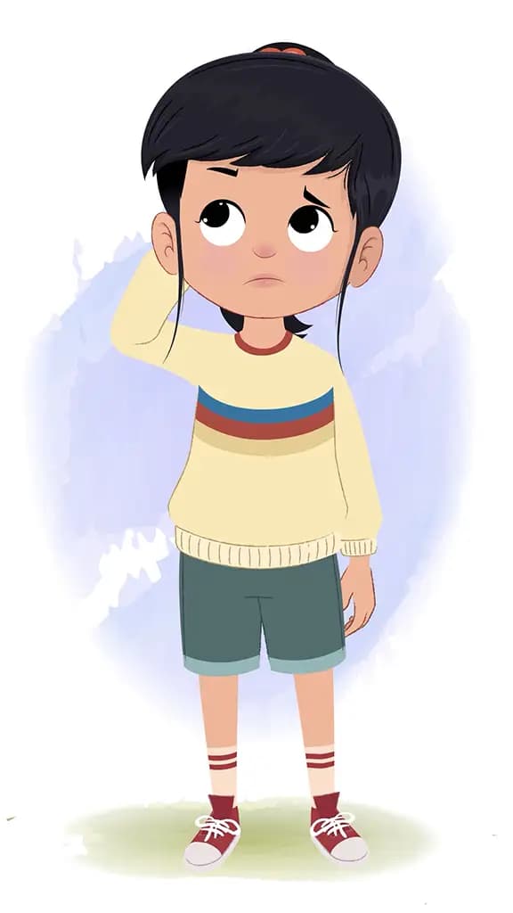 A cute little confused girl animated cartoon character aka navya