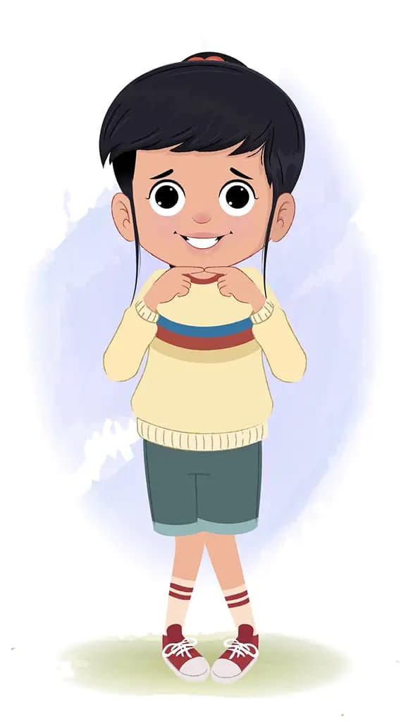 A cute little nervous girl animated cartoon character aka navya