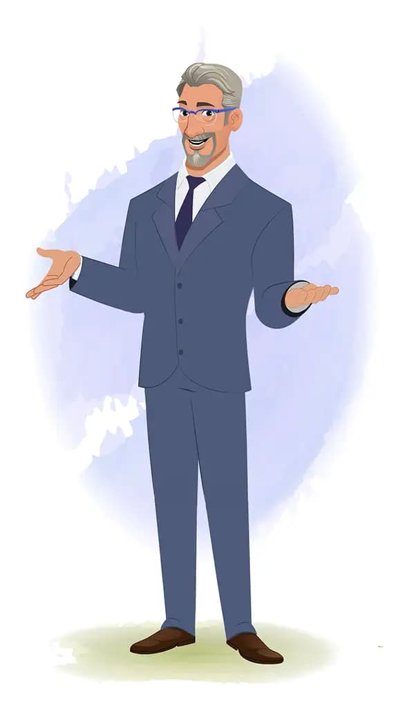 A businessman talking animated cartoon character AKA George 3/4