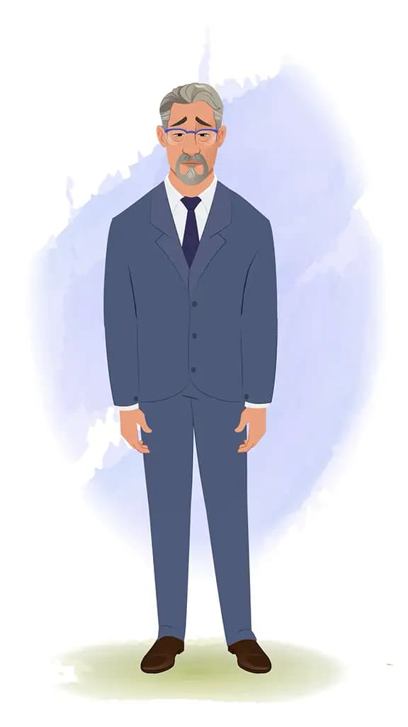 An old sad businessman animated vector cartoon character AKA George