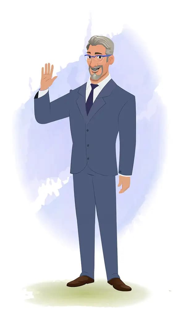 An old businessman saying hi animated vector cartoon character AKA George