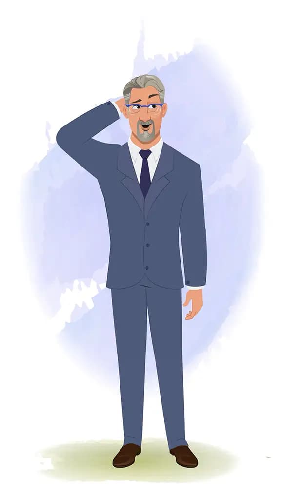 An old businessman confused animated vector cartoon character AKA George