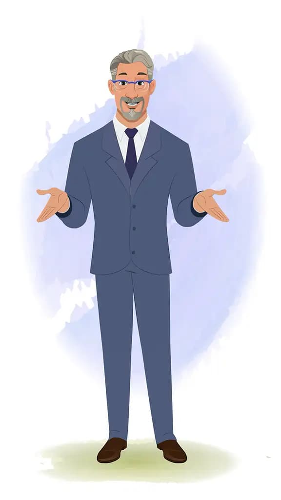 A businessman talking animated cartoon character AKA George