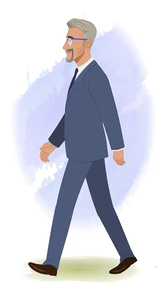 A businessman walking side view animated cartoon character AKA George