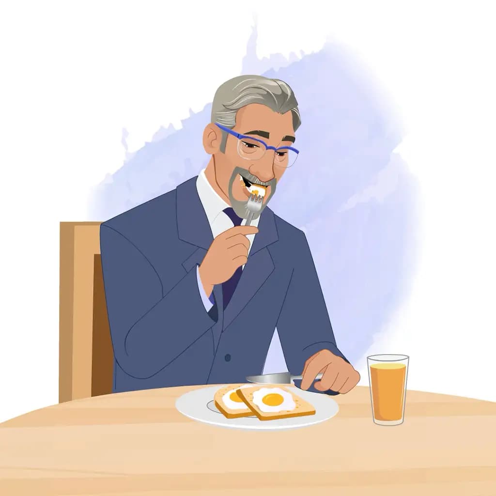 An old businessman eating animated vector cartoon character AKA George
