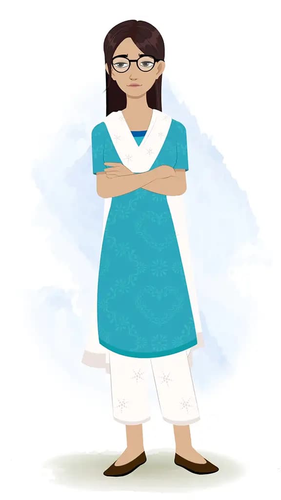 An annoyed Indian female teacher animated cartoon character aka miss lata