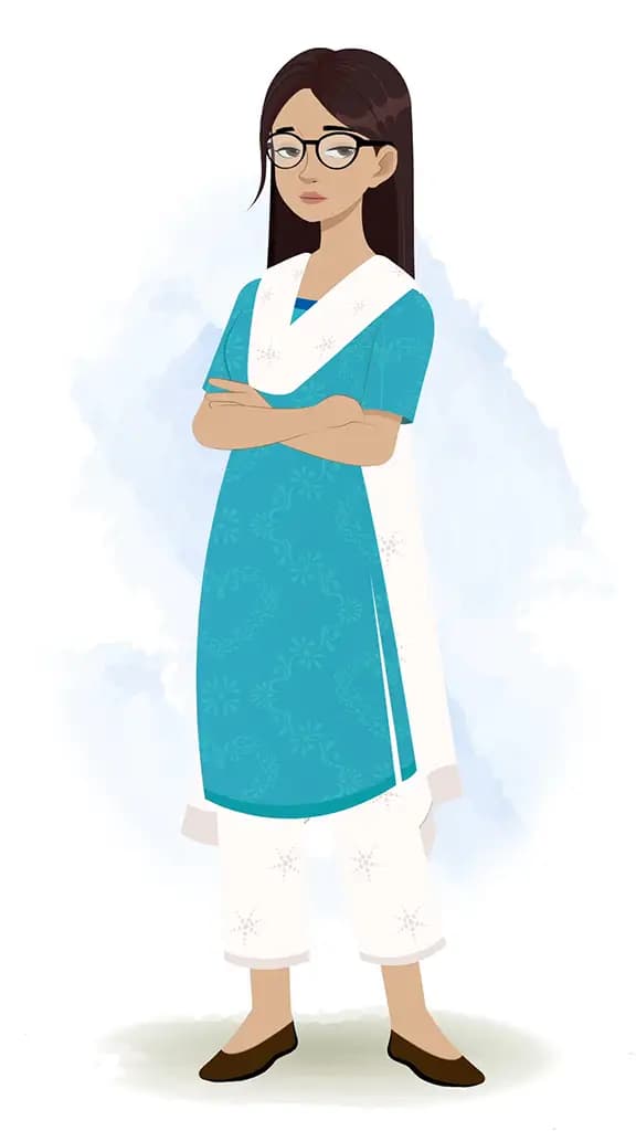 An annoyed Indian female teacher animated cartoon character aka miss lata 3/4