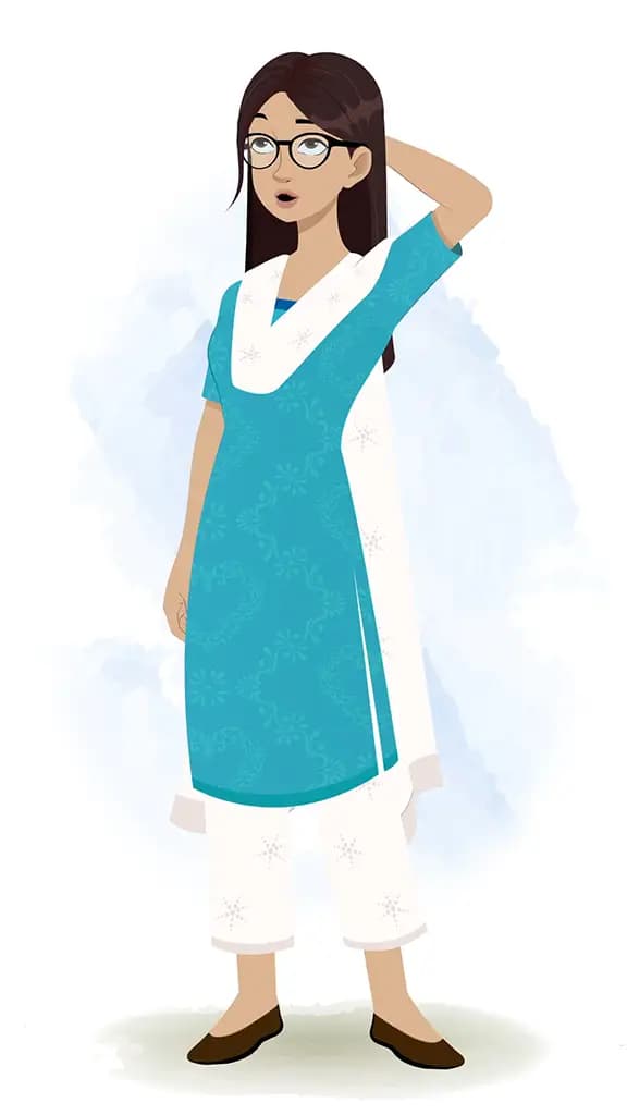 A confused Indian female teacher animated cartoon character aka miss lata 3/4