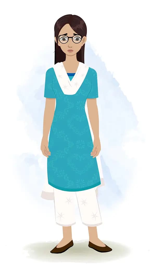 An Indian female sad teacher animated cartoon character aka miss lata