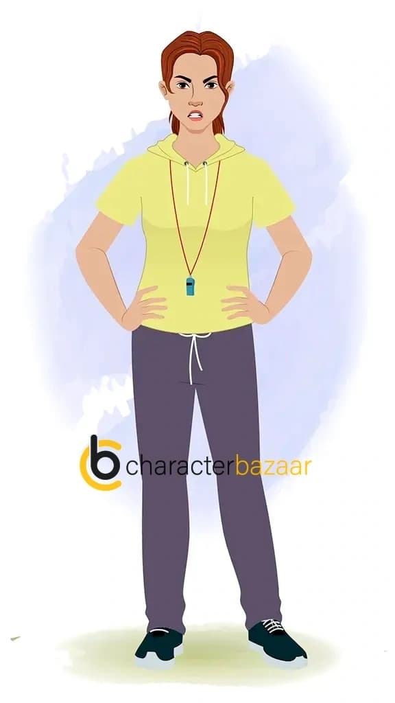 An angry female physical teacher animated cartoon character aka miss mansi