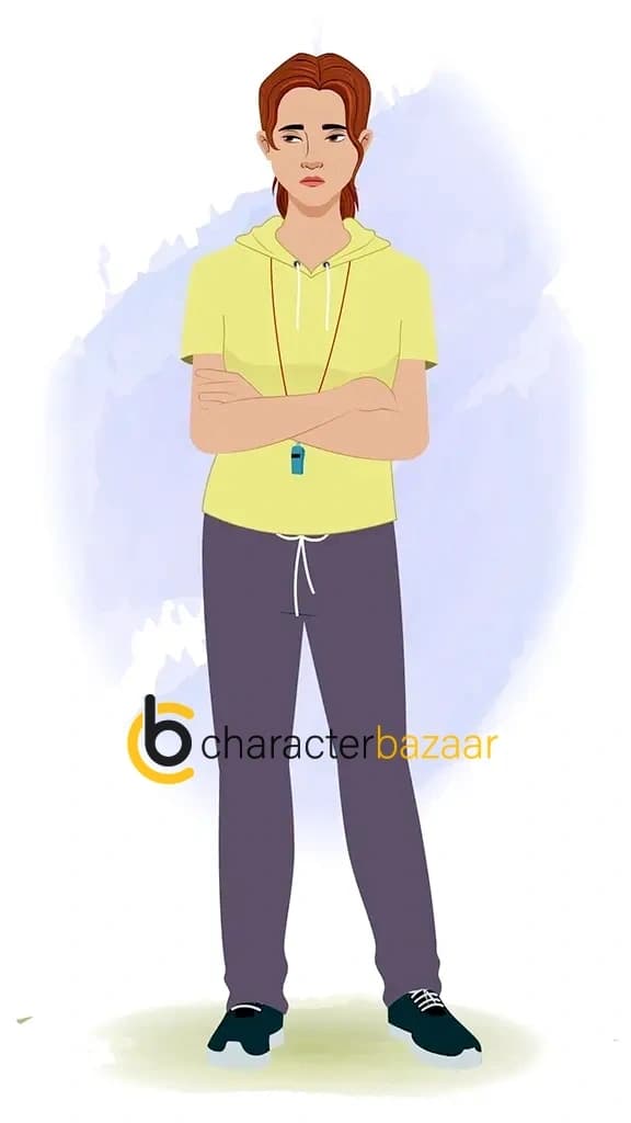 An annoyed female physical teacher animated cartoon character aka miss mansi