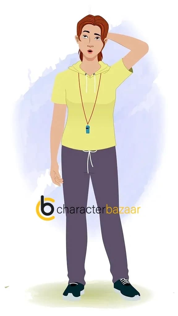 A confused female physical teacher animated cartoon character aka miss mansi