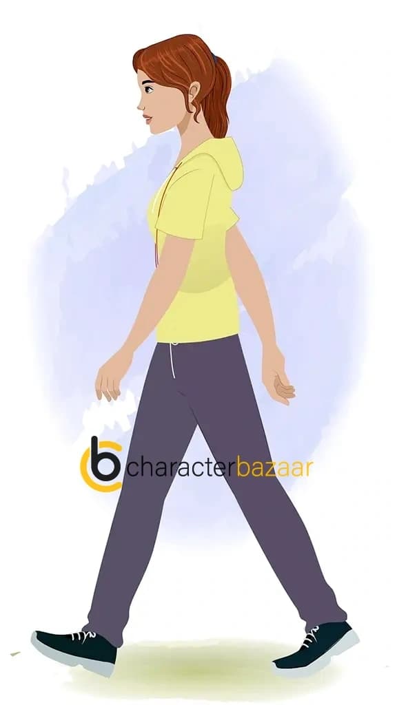 A female physical teacher walking side view animated cartoon character aka miss mansi