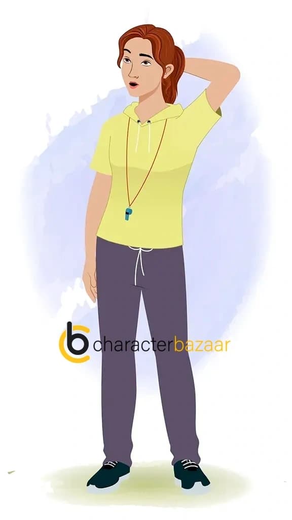 A confused female physical teacher animated cartoon character aka miss mansi 3/4