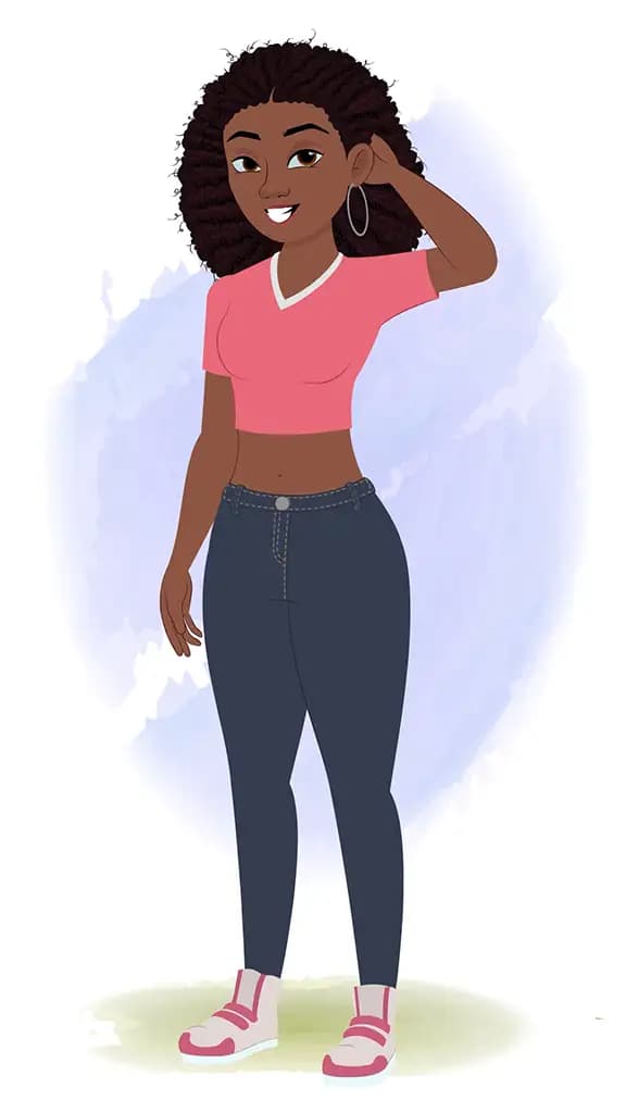 A nervous black female animated cartoon character aka neo 3/4