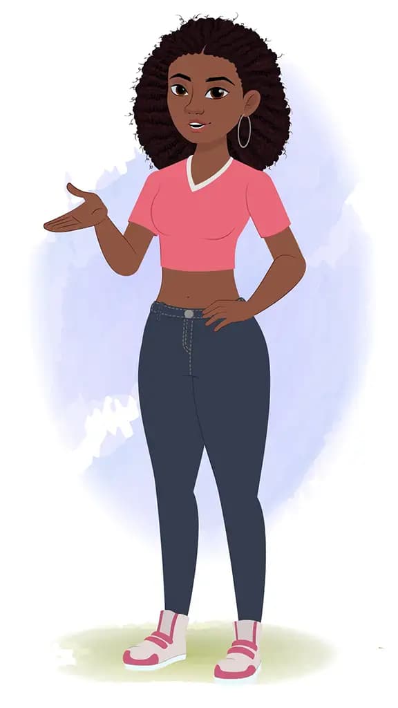 A beautiful black female talking animated cartoon character aka neo 3/4