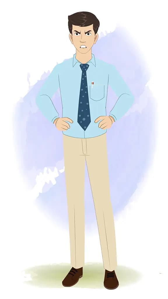 An angry Office worker animated cartoon character aka Jake