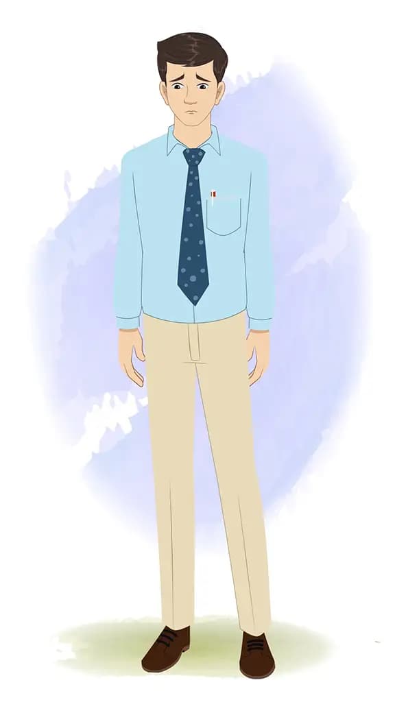 An office worker sad animated cartoon character aka Jake