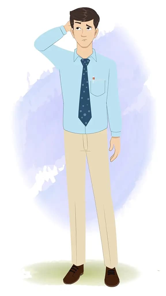 A confused Office worker animated cartoon character aka Jake