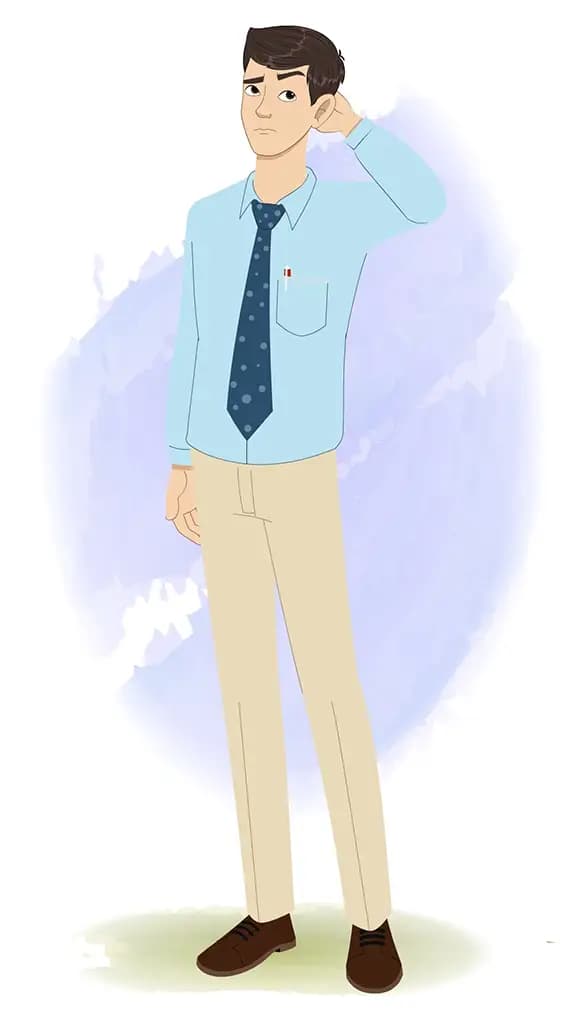 A confused Office worker animated cartoon character aka Jake 3/4