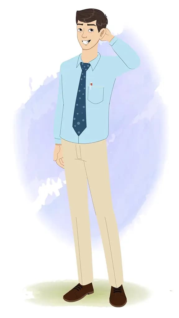 A nervous Office worker animated cartoon character aka Jake 3/4