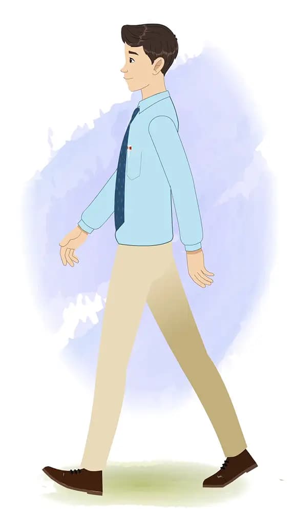 An office worker walking side view animated cartoon character aka Jake