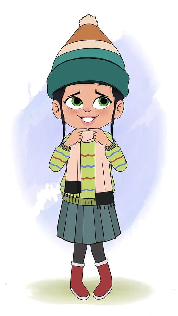 A cute nervous girl animated cartoon character aka micki