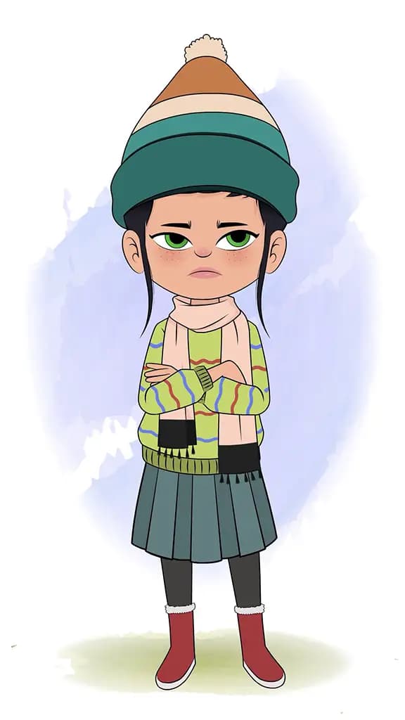 An annoyed cute girl animated cartoon character aka micki