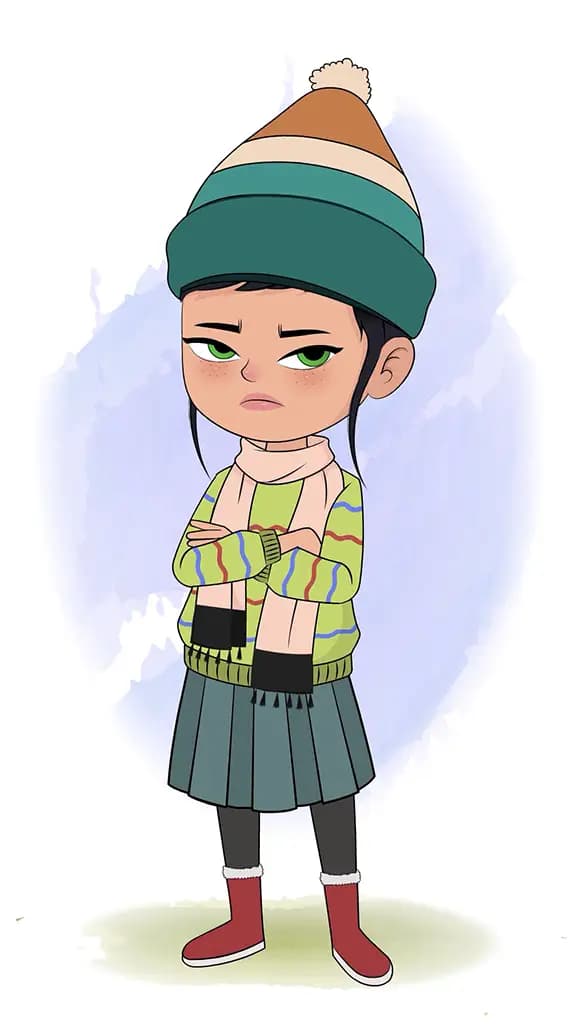 An annoyed cute girl animated cartoon character aka micki 3/4