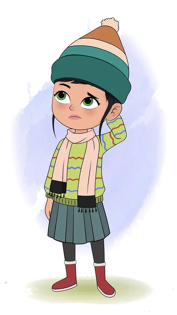 A confused cute girl animated cartoon character aka micki 3/4