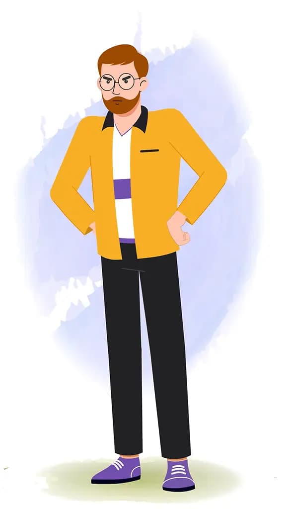 an employee angry vector animated cartoon character model-sheet aka ethan