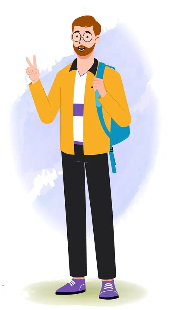 an employee photo pose with bag vector animated cartoon character model-sheet aka ethan