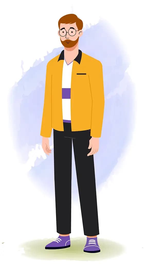 an employee turn around vector animated cartoon character model-sheet aka ethan