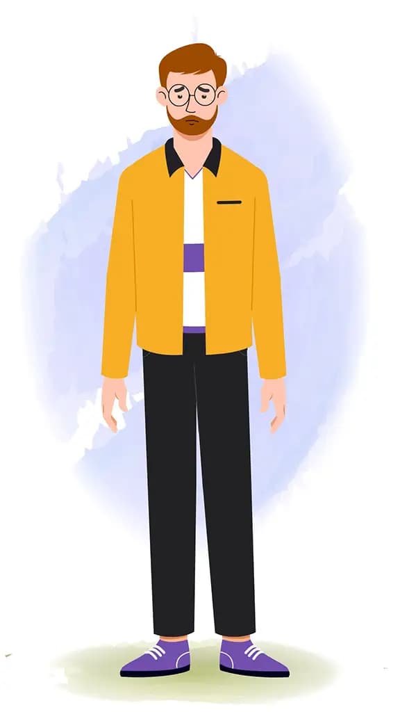 an employee sad pose vector animated cartoon character model-sheet aka ethan