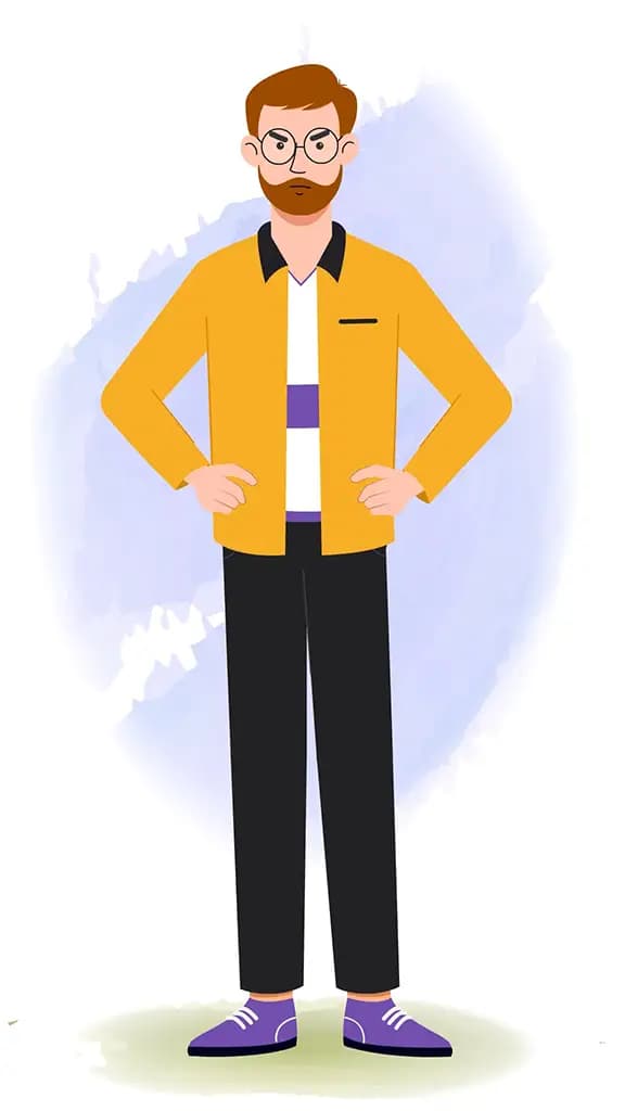 an employee angry vector animated cartoon character model-sheet aka ethan