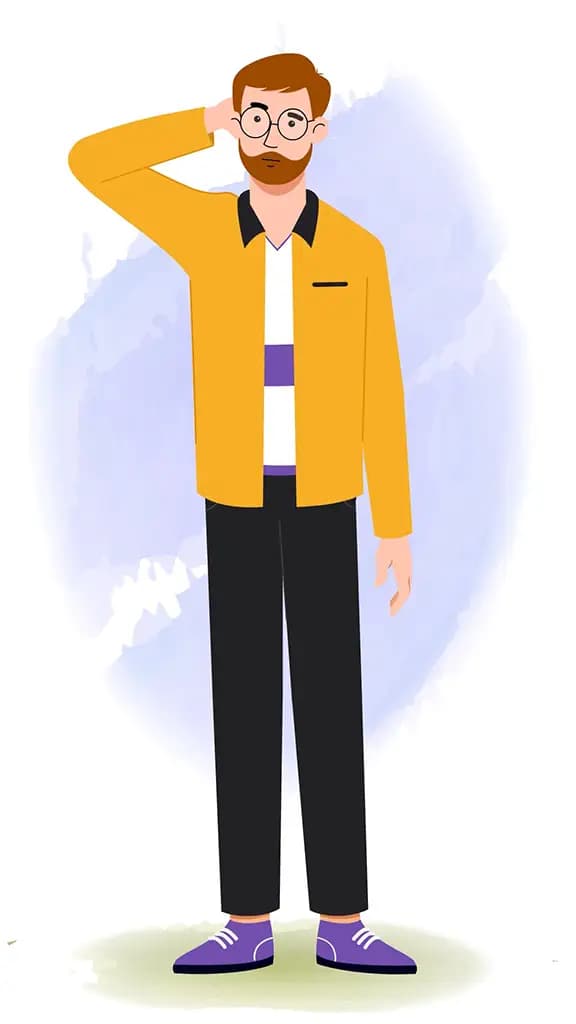 an employee front confuse vector animated cartoon character model-sheet aka ethan