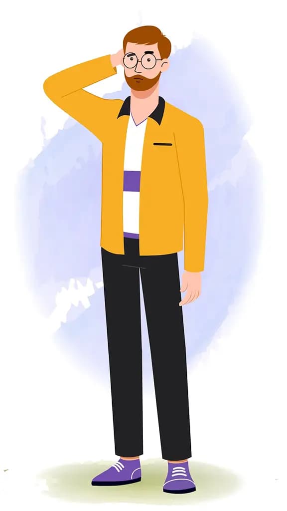 an employee confuse vector animated cartoon character model-sheet aka ethan