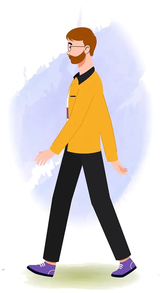 an employee side walking vector animated cartoon character model-sheet aka ethan