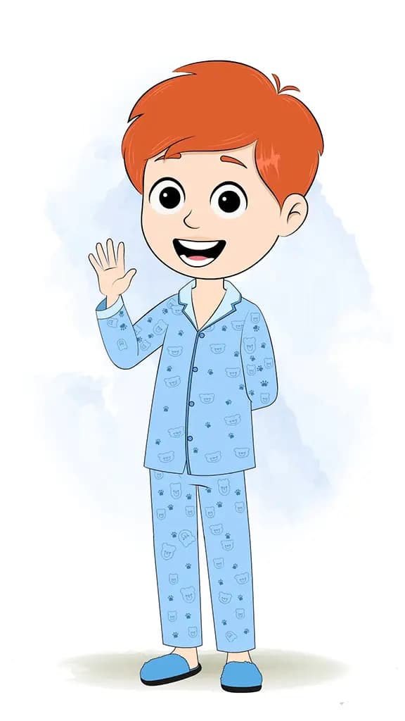 A boy in night dress saying hello animated cartoon character aka adit