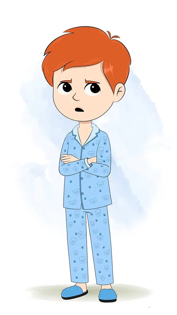 An annoyed boy in night dress animated cartoon character aka adit 3/4