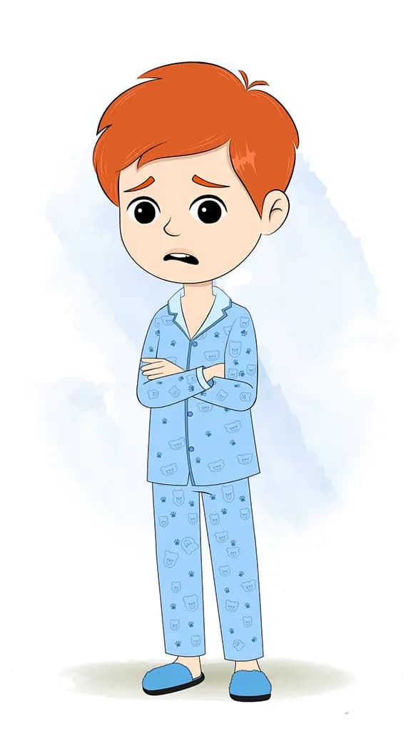 A sad boy in night dress animated cartoon character aka adit 3/4