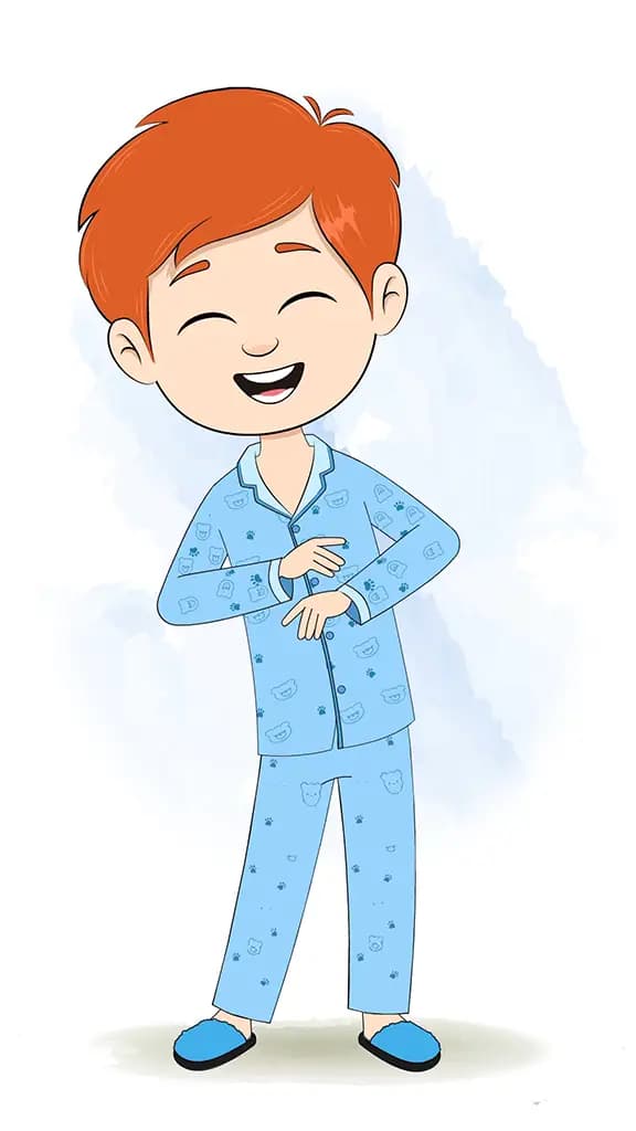 A boy in night dress dancing animated cartoon character aka adit