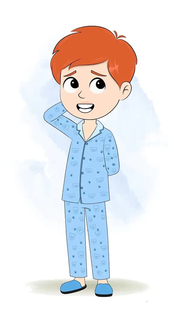 A confused boy in night dress animated cartoon character aka adit 3/4
