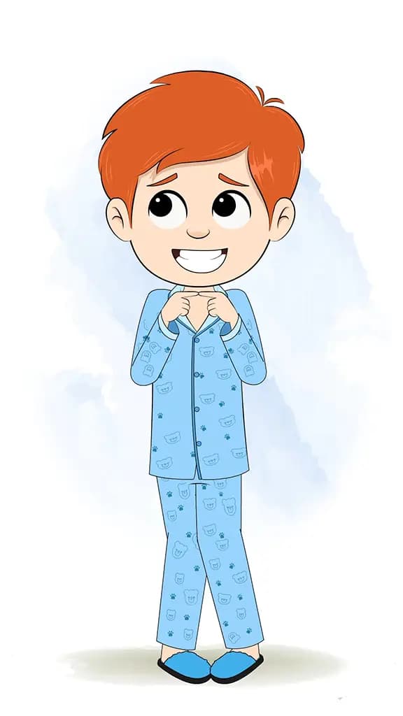 A nervous boy in night dress animated cartoon character aka adit