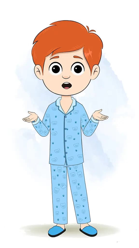 A boy in night dress talking animated cartoon character aka adit