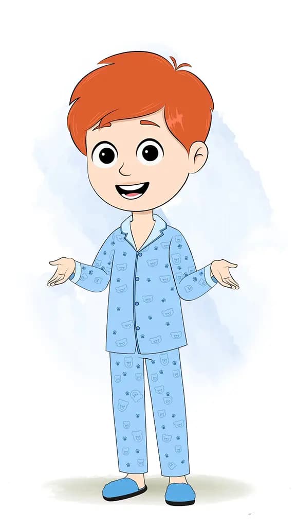 A boy in night dress talking animated cartoon character aka adit 3/4