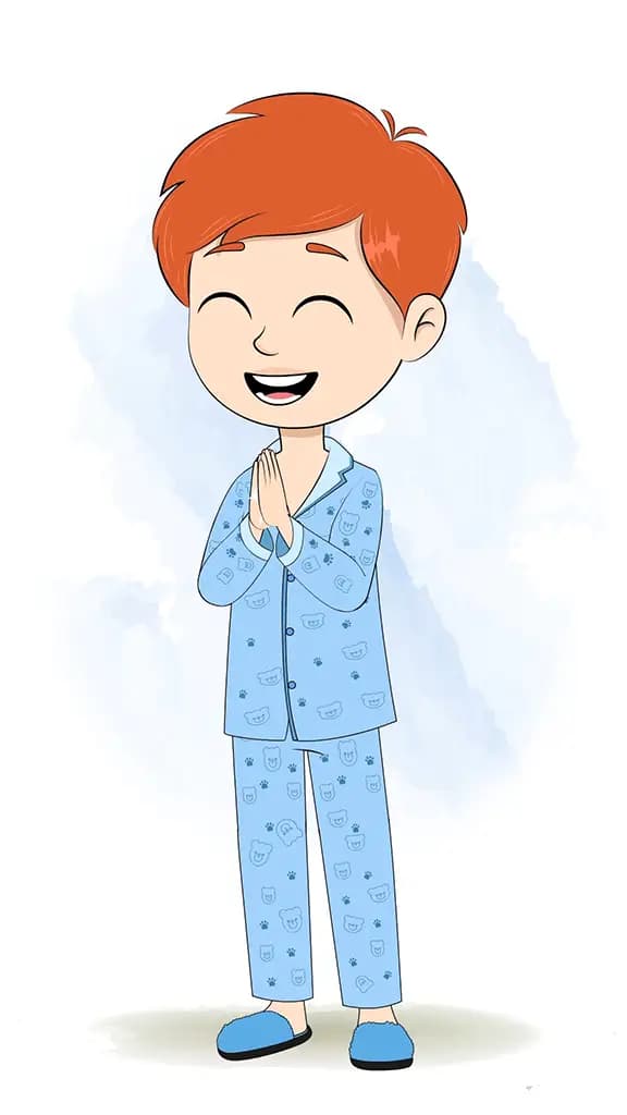 A boy in night dress clapping animated cartoon character aka adit