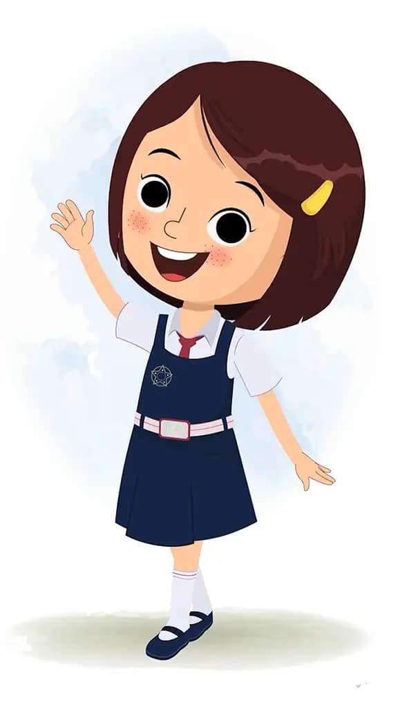 A little school girl saying hello animated cartoon character aka misti